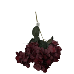 4081 ( Burgundy Artificial Hydrangea Flower Bunch with Green Leaves )
