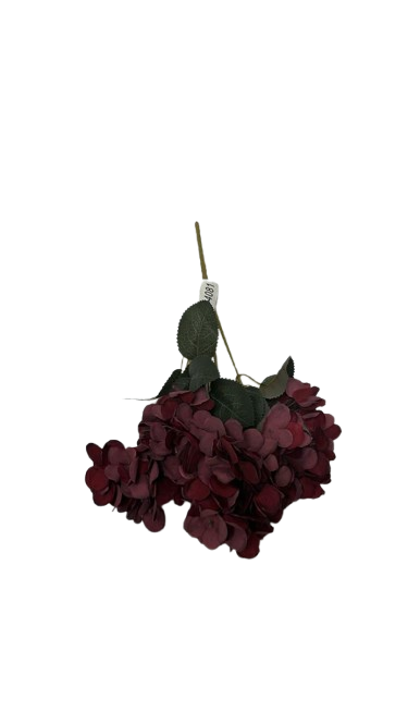 4081 ( Burgundy Artificial Hydrangea Flower Bunch with Green Leaves )