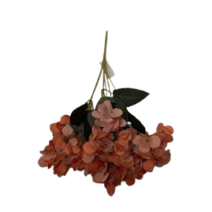 4081 ( Artificial Rust Orange Hydrangea Flower Bunch with Dark Green Leaves )