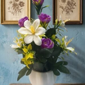 274 ( Elegant Floral Arrangement in White Ribbed Ceramic Vase )