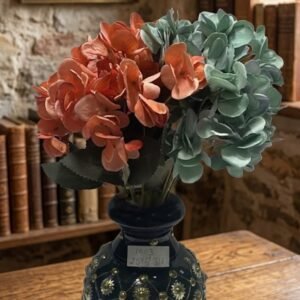 1003 ( Premium Artificial Rust Orange & Sage Green Flower Bouquet with Luxury Decorative Black Vase )