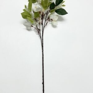 5160 ( Artificial White Blossom and Green Leaf Decorative Branch )