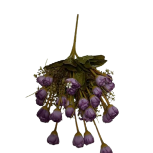 5371 ( Artificial Purple Rose Bud Hanging Bunch with Green Leaves )