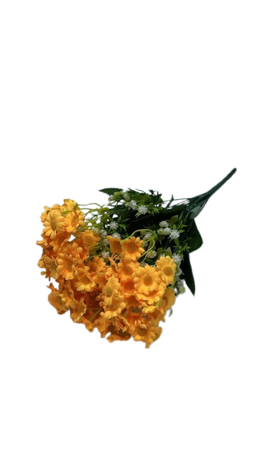 5658 ( Artificial Yellow Orange Daisy Flower Bunch with Green Leaves )