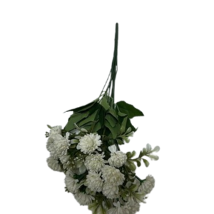 5867 ( Artificial White Chrysanthemum Flower Bunch with Green Leaves )