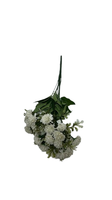5867 ( Artificial White Chrysanthemum Flower Bunch with Green Leaves )