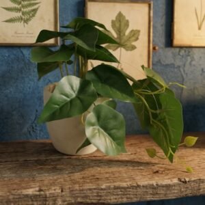 00287 ( Premium Green Heart-Leaf Artificial Hanging Plant in Ceramic Pot )