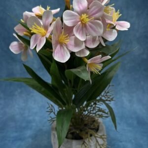 2000 ( Artificial Pink and White Blossom Flower Plant in Silver Decorative Pot )