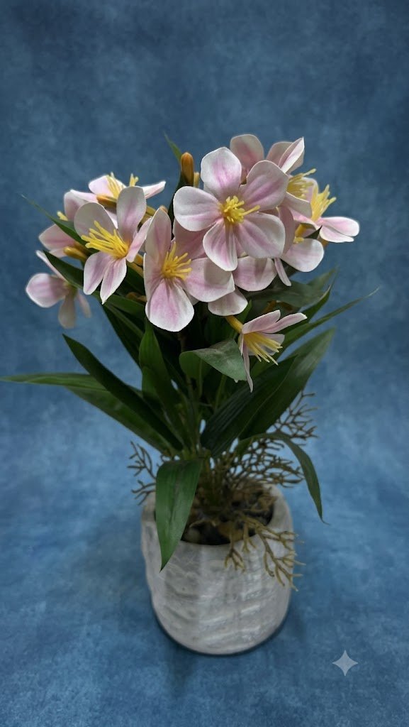 2000 ( Artificial Pink and White Blossom Flower Plant in Silver Decorative Pot )