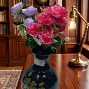 298 ( Luxury Pink Carnation & Lavender Artificial Flower Arrangement in a Black & Gold Floral Designer Vase )