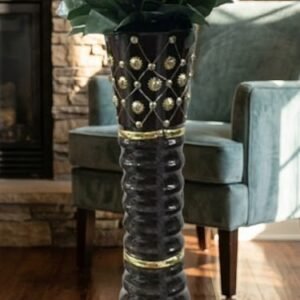 1024 ( Premium Artificial Pink Chrysanthemum Flower Bouquet with Luxury Black & Gold Designer Floor Vase )