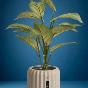 00293 ( Artificial Green Decorative Plant in Ribbed Ceramic Pot )