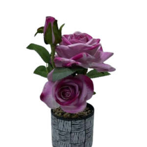 AR2005 ( Artificial Purple Rose Flower Arrangement in Decorative Black Pot )