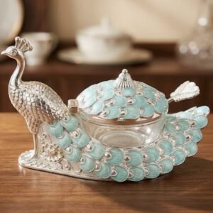 AR3835 ( Premium Silver Peacock Decorative Bowl with Turquoise Enamel Detailing ) PcsCtn/-48