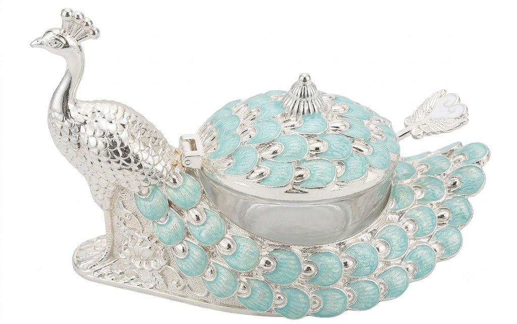 AR3835 ( Premium Silver Peacock Decorative Bowl with Turquoise Enamel Detailing ) PcsCtn/- 72 - Image 2