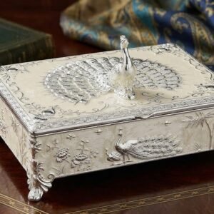 AR3842 ( Premium Silver Peacock Decorative Jewelry Box with Ornate Lid ) PcsCtn/- 24