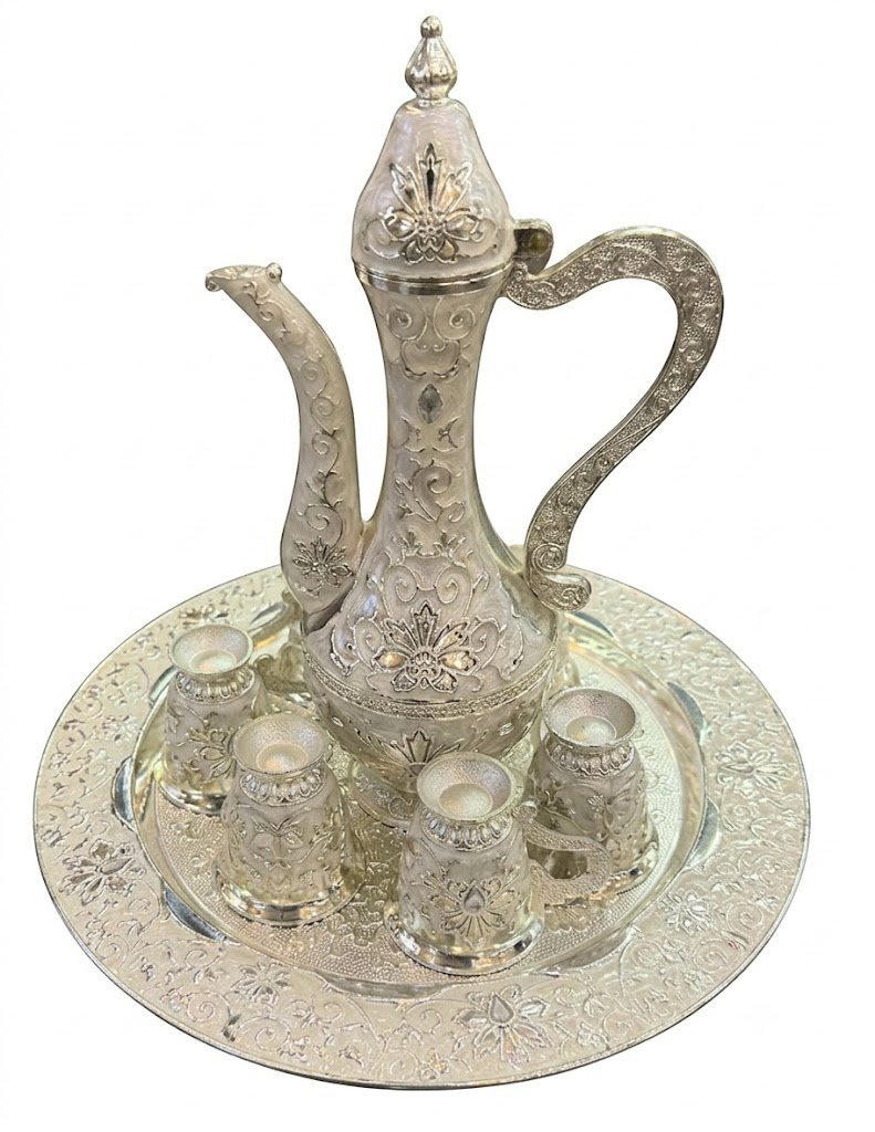AR3843 ( Premium Silver Royal Tea Set with Ornate Tray and Decorative Cups ) PcsCtn/-20 - Image 2
