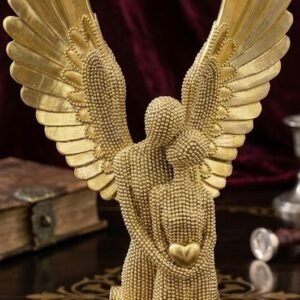 Golden Angel Couple Showpiece with Grand Feathered Wings