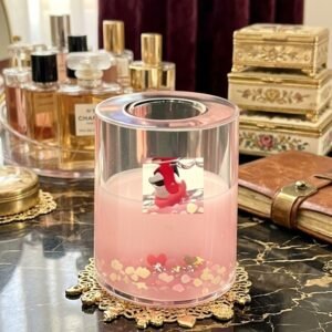 AR4195 ( Premium Pink Transparent Cylindrical Decorative Tealight Holder with Heart Embellishments ) PcsCtn/- 72