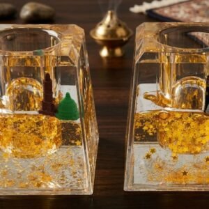 AR4197 ( Premium Golden Islamic Kaaba & Mosque Design Transparent Decorative Tealight )PcsCtn/- 72