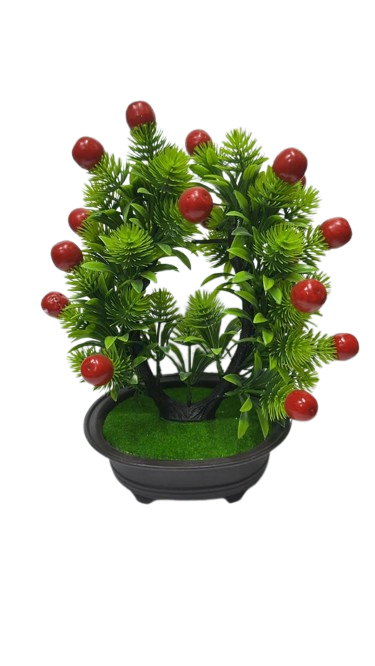 BB5556 ( Artificial Green Plant with Red Decorative Fruits in Black Pot )