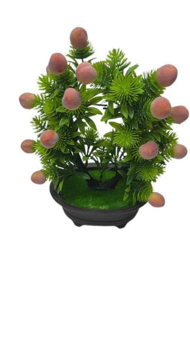 BB5557 ( Artificial Green Decorative Plant with Pinkish Red Fruits in Black Pot )