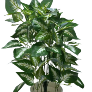 Artificial Big Tancy Patta Plant with White Decorative Ribbed Pot