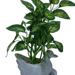 Duck Patta  ( Artificial Green Duck Patta Plant in Decorative White Duck Planter )
