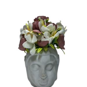Artificial Peony Flower Arrangement in Buddha Face Decorative Planter