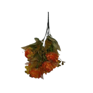 ( Golden Orange Artificial Rose Bouquet with Green Leaves )