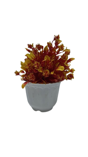 Kohinoor bonsai ( Premium Artificial Red & Golden Green Bonsai Plant in Decorative Grey Pot )