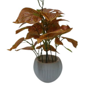 Artificial Melon Big Patta Plant in Decorative Ribbed Grey Pot