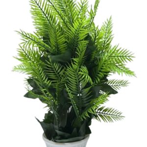 Artificial Green Panja Grass Plant in White Ribbed Pot