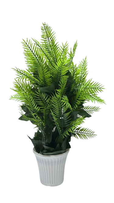 Artificial Green Panja Grass Plant in White Ribbed Pot