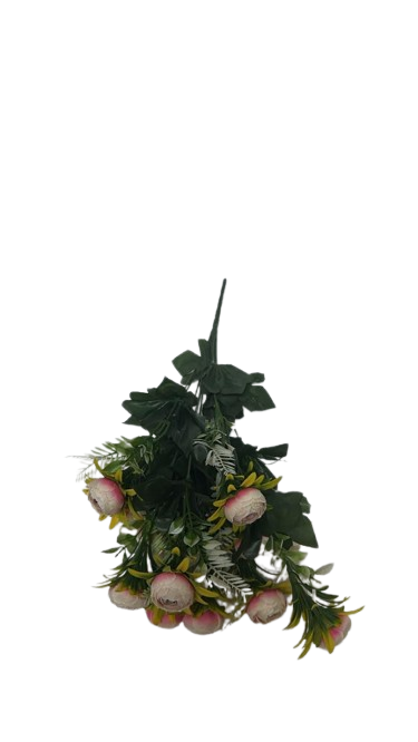 Elegant Pink Peony Artificial Flower Bunch with Lush Green Foliage
