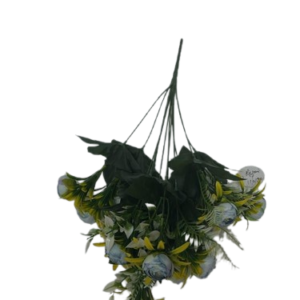 Premium Artificial White & Yellow Peony Floral Bouquet with Green Foliage