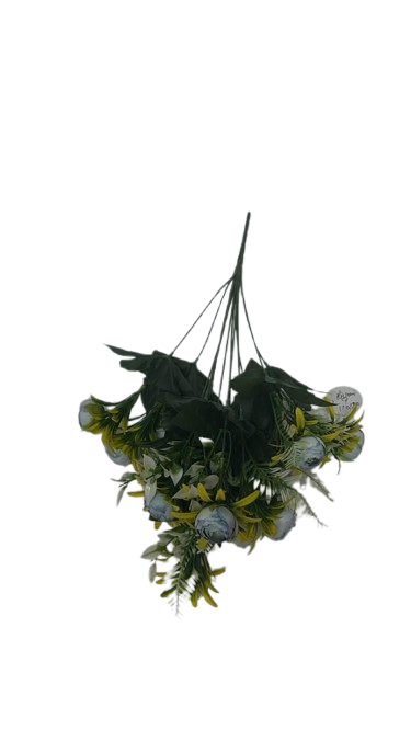 Premium Artificial White & Yellow Peony Floral Bouquet with Green Foliage