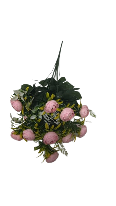 ( Premium Artificial Pink Peony Flower Bouquet with Green Foliage )
