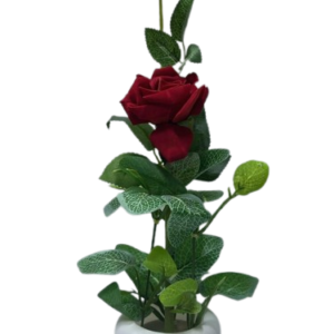 Premium Artificial Red Rose Plant with Decorative White Grey Vase
