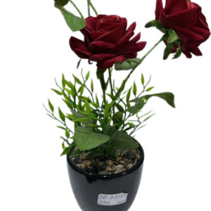 SP2515  ( Artificial Dark Red Rose Flower Arrangement in Black Decorative Pot )