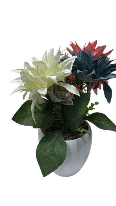 SP2519 ( Artificial White and Red Exotic Flower Arrangement in White Decorative Pot )