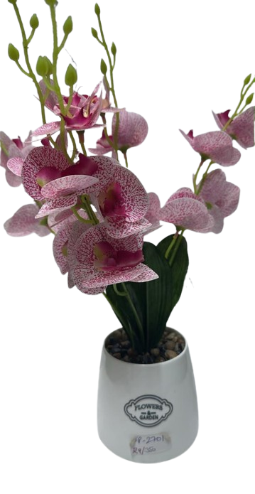 SP2701 ( Artificial Pink Orchid Flower Plant in White Decorative Pot )