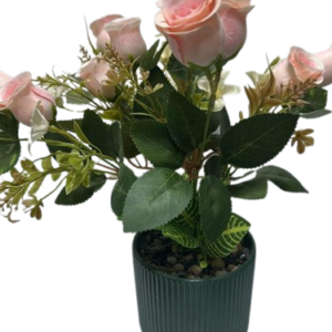 SP4041 ( Artificial Light Pink Rose Flower Arrangement in Premium Green Decorative Pot )