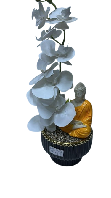 SP4455 ( Premium Artificial Money Plant with Golden Buddha Showpiece in Decorative Pot )