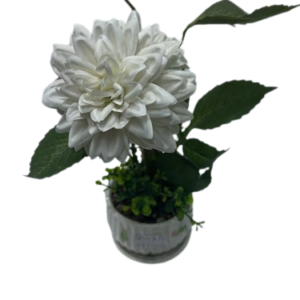 SP4754 ( Elegant White Artificial Dahlia Flower Arrangement in Decorative Pot )
