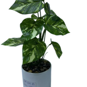 Artificial Green Marble Money Plant in White Ceramic Pot – Decorative Indoor Plant