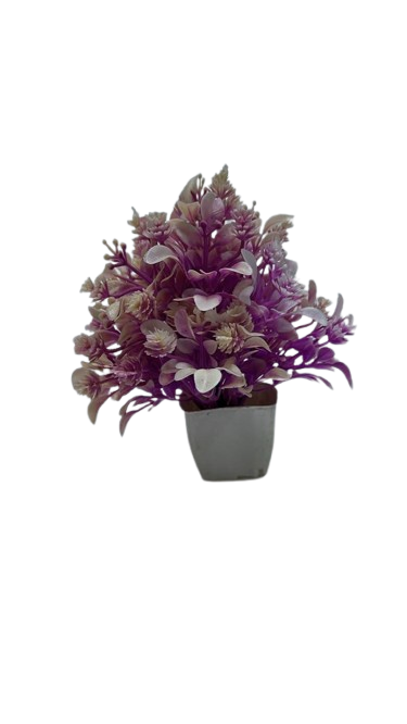 ( Premium Artificial Purple Bonsai Plant with Decorative Grey Pot )
