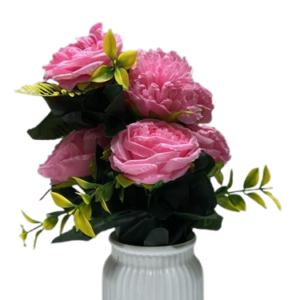 Premium Artificial Pink Rose Floral Arrangement in Elegant White Decorative Vase