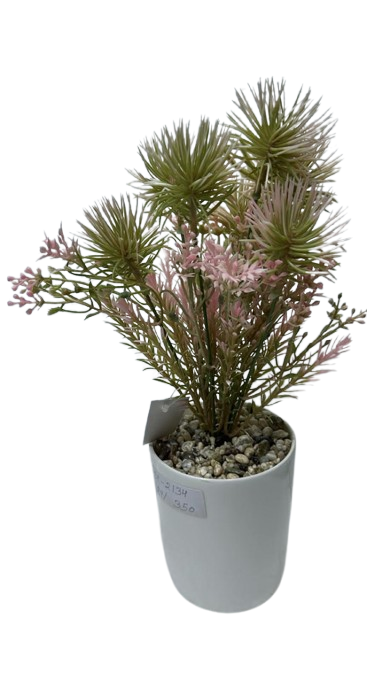 YS2317 ( Elegant Artificial Greenery Plant with Pink Flowers in White Decorative Pot )
