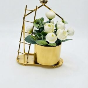 YS2322  ( Golden House Frame Floral Planter with White Roses )